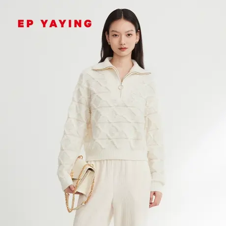 EP YAYING雅莹女装 美利奴羊毛菱格翻领针织衫 2023秋冬新款9579A图片
