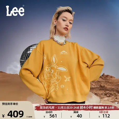 Lee23秋冬新品舒适黄色提花圆领长袖针织毛衣女休闲LWT007190201图片