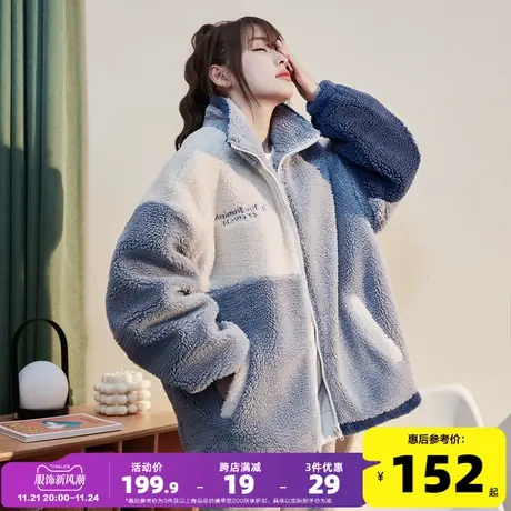 唐狮秋冬新款时尚小个子外套女仿羊羔毛加厚颗粒绒棒球服冬季上衣商品大图