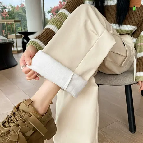 美式黑色加绒工装裤女冬季新款加厚高腰束脚宽松显瘦休闲运动裤子商品大图