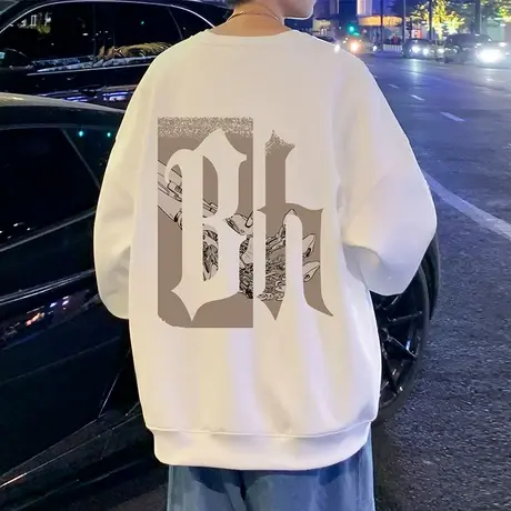 美式高街圆领卫衣男秋冬季ins潮牌外套oversize宽松大码套头上衣商品大图