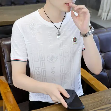 港士博短袖t恤男冰丝夏美式潮牌青少年高街宽松情侣白色男士体恤M商品大图