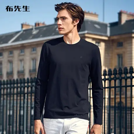 MrBu布先生鸢尾花刺绣长袖T恤 打底衫休闲十字装饰纯色长袖t恤男商品大图