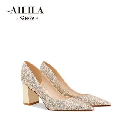 爱丽拉粗跟法式婚鞋女2025新款春季禾秀婚纱两穿新娘高跟鞋不累脚图片