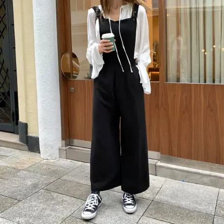 夏装新款阔腿连体裤女韩版大码学生雪纺宽松背带裤吊带裤风九分裤图片