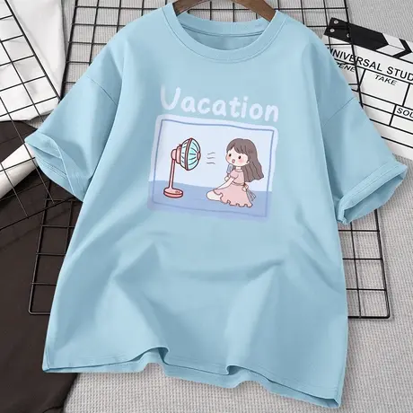 短袖t恤女夏季半袖2023年新款宽松蓝色夏装体恤今年流行漂亮上衣图片