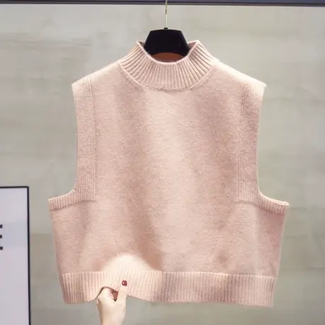 半高领针织马甲背心女2023秋装新款宽松外穿马夹叠穿短款毛衣坎肩商品大图