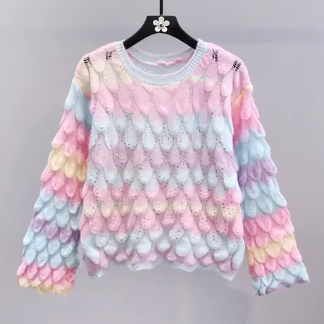 日系设计感别致重工烫钻渐变针织衫女秋冬2023新款外搭套头上衣商品大图