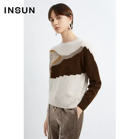 INSUN恩裳线上专选冬季撞色朦胧感羊毛毛织衫图片