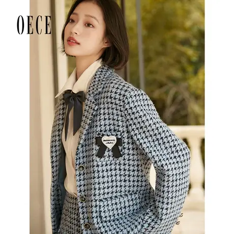 Oece复古西装外套春秋冬新款女千鸟格设计感小众西服秋商品大图