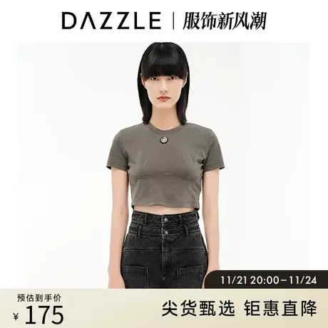 DAZZLE地素奥莱 立体LOGO绿色短袖t恤短款上衣女2D3B3101Q图片