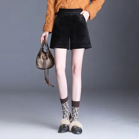 短裤女春季2023新款松紧腰韩版丝绒阔腿裤宽松百搭显瘦高腰休闲裤商品大图