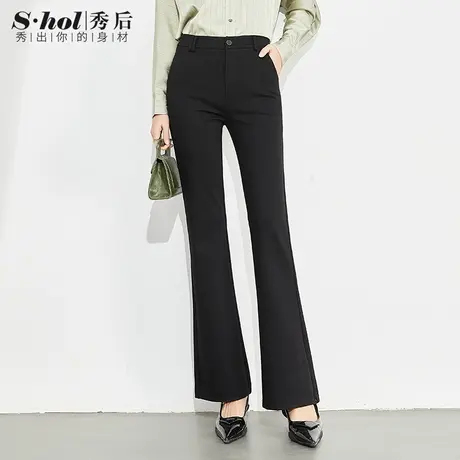 高腰显瘦微喇小黑裤女2023春季新款针织喇叭裤女气质通勤鱼尾裤子商品大图