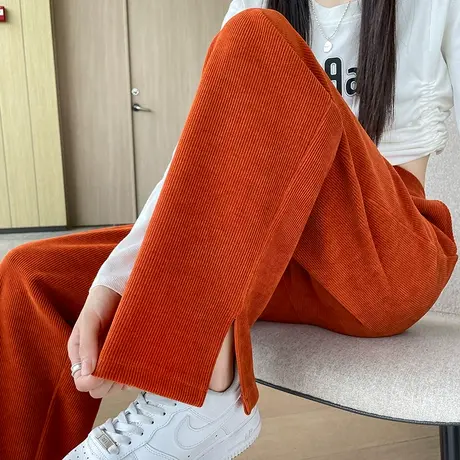灯芯绒阔腿裤女秋冬新款高腰宽松显瘦垂感直筒雪尼尔开叉休闲裤潮图片