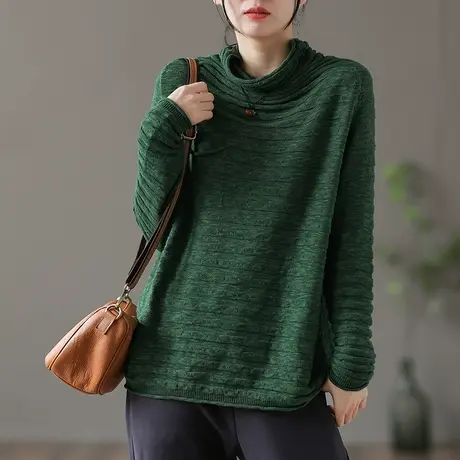 dza 纯色高领棉线针织衫女士秋冬新款宽松内搭毛衣显瘦打底衫上衣图片