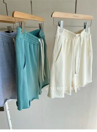 休闲短裤女2021夏季新款运动舒适中短卫裤纯色显瘦百搭直筒阔腿裤商品大图