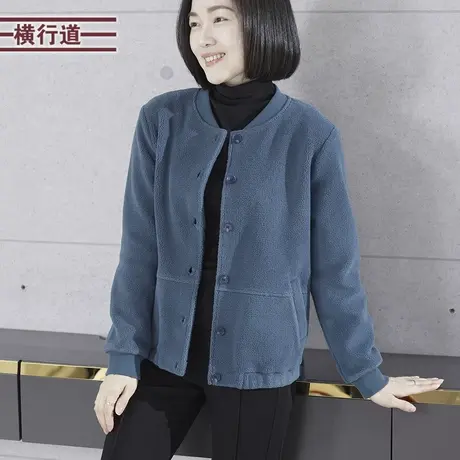 休闲纯色螺纹圆领加绒宽松卫衣外套女装大码外搭上衣2024春季新款商品大图