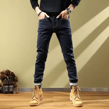 潮牌男士牛仔裤男直筒修身小脚裤秋季简约休闲百搭原色牛仔长裤子商品大图