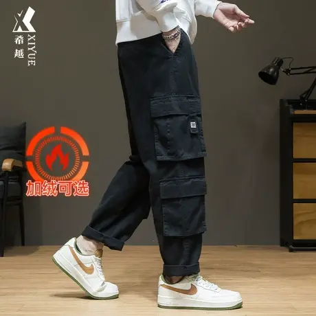 希越多口袋工装休闲裤男春季直筒裤春秋宽松大码胖子加绒纯棉长裤商品大图