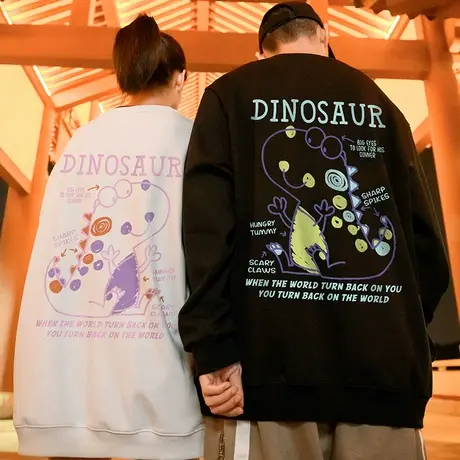 春秋新款潮流圆领卫衣男无帽宽松大码长袖潮牌加绒加厚卡通上衣潮图片