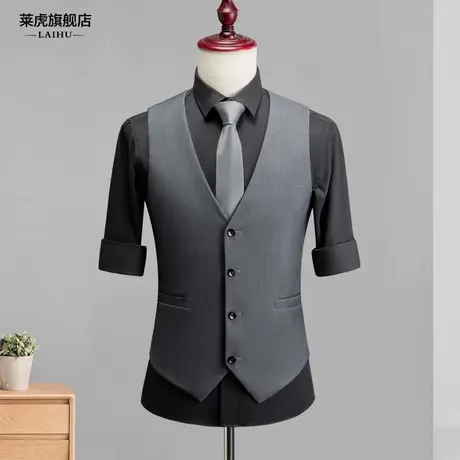秋季男士商务修身灰色西装马甲职业工作服时尚韩版马夹男背心坎肩商品大图