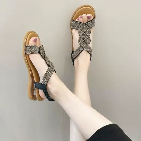 凉鞋女2024年夏季新款坡跟法式水钻淑女晚晚风仙女超火罗马鞋ins图片
