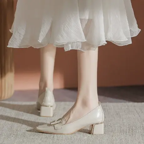 法式小众高跟鞋女粗跟2024年春夏季新款性感尖头浅口百搭职业单鞋商品大图