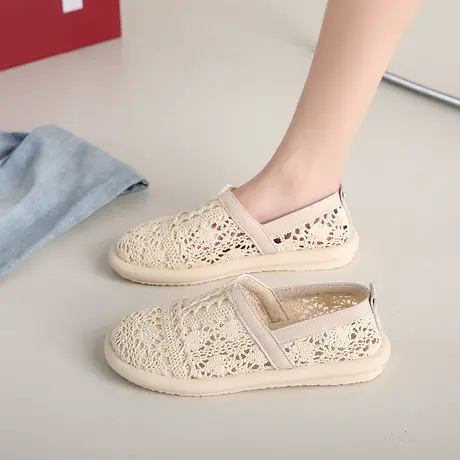 老北京布鞋女夏季软底舒适渔夫鞋一脚蹬孕妇鞋防滑镂空网面休闲鞋图片
