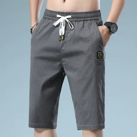 夏季薄款七分工装休闲短裤男士宽松紧腰外穿7分裤子夏天男款中裤图片
