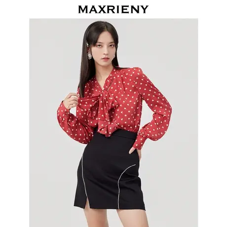 MAXRIENY小红心丝巾飘带衬衫女秋季雪纺衫上衣商品大图
