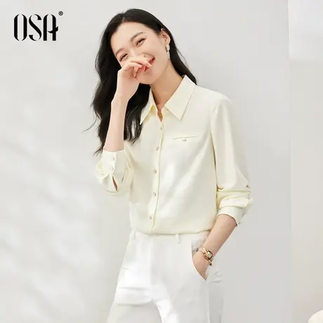 OSA欧莎米白色OL职业长袖衬衫秋装女2023年新款设计感衬衣上衣薄商品大图