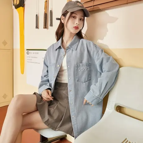 唐狮牛仔衬衫女秋冬新休闲百搭衬衣外套夹克ins潮气质上衣图片