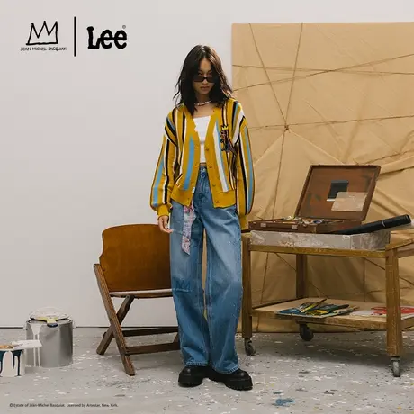 【Basquiat联名】Lee24早春新品428舒适高腰直脚中蓝色女牛仔裤潮图片