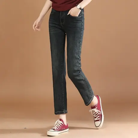 韩潮袭人复古时髦高腰直筒裤女2024春季新款百搭显瘦牛仔长裤商品大图