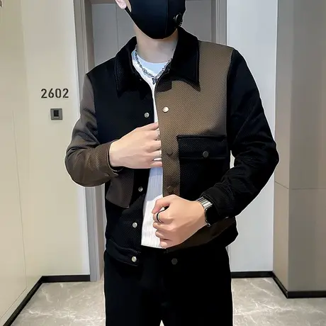 秋季潮牌拼色外套男韩版潮流上衣休闲2023个性ins高级感工装夹克商品大图