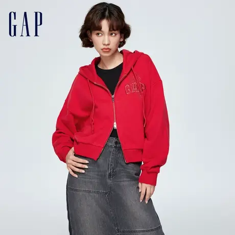 Gap女装2024龙年新春LOGO刺绣宽松连帽衫新年舒适红色卫衣433672图片