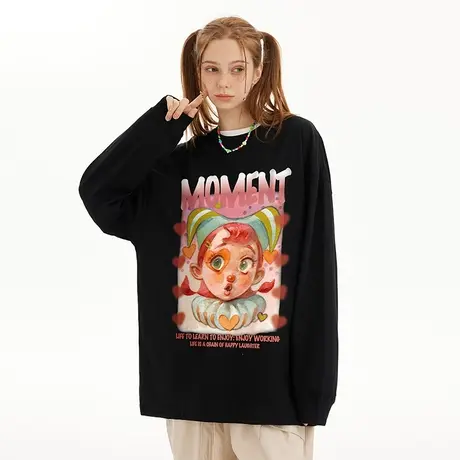 西海岸高街小丑长袖宽松潮流美式t恤男2023新款街头潮牌上衣男图片