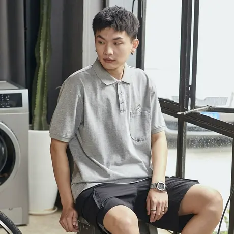 唐狮polo衫夏季男士短袖口袋黑色港风宽松男装衬衫有翻领t恤ins潮图片