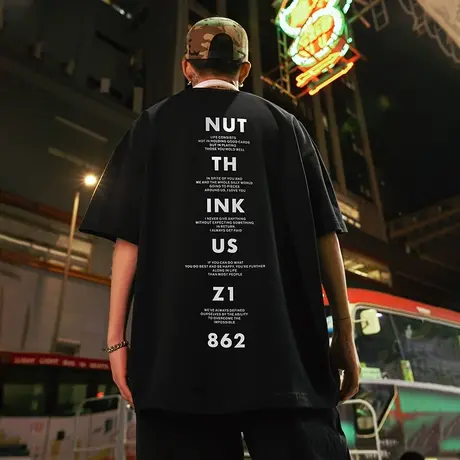 Nuthink美式高街字母短袖美潮T恤男潮大码宽松潮流情侣装半袖春季商品大图