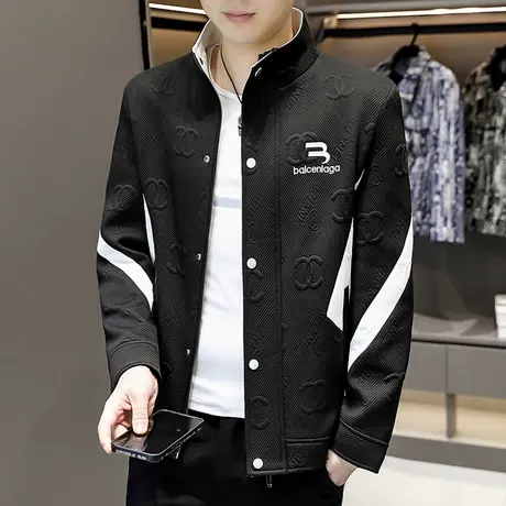 立领外套男士2024新款潮牌压花高级感褂子春秋季男装痞帅韩版夹克商品大图