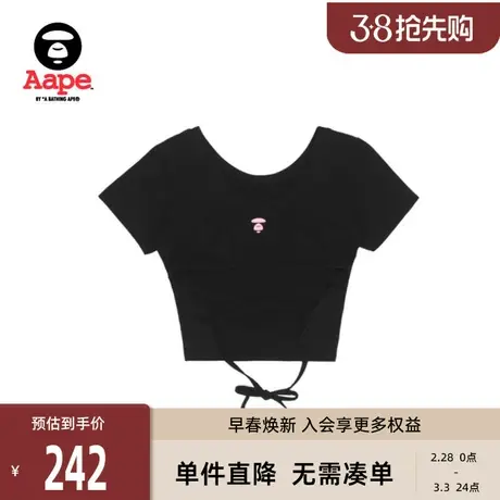 Aape旗舰店女装春夏绑带简约印花圆领修身短款短袖T恤1303XXK商品大图