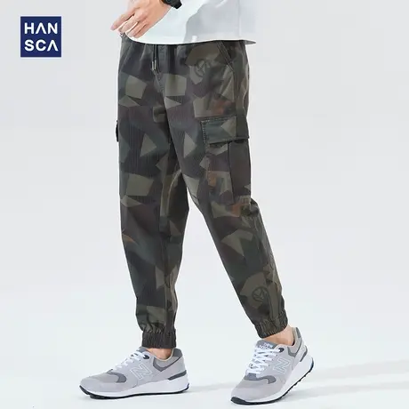 汉斯卡2022年春季休闲裤男潮流宽松束脚长裤子迷彩帅气运动工装裤商品大图