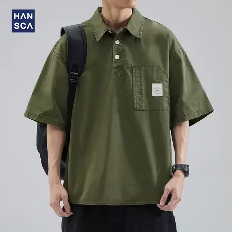 hansca日系短袖衬衫男宽松工装衬衣2023夏季痞帅纯棉休闲半袖上衣商品大图
