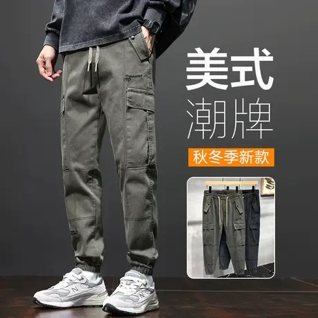 男款秋季高端军绿色束脚工装春秋款多口袋设计感美式潮牌休闲裤子商品大图