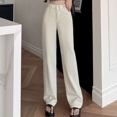 【3月4春新品8折】韩系宽松休闲高腰垂直感直筒库百搭时尚牛仔裤商品大图