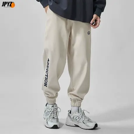 英文刺绣灰色宽松卫裤男潮流休闲国潮灯芯绒长裤束脚春秋工装裤商品大图