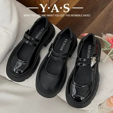 黑色圆头粗跟复古厚底小皮鞋女2024新款春秋爆款百搭法式玛丽珍鞋商品大图