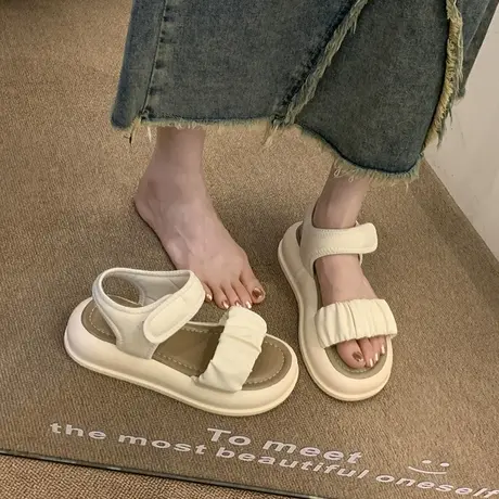 2024新款网红爆款今年流行的凉鞋女夏季仙女风厚底时尚百搭配裙子图片