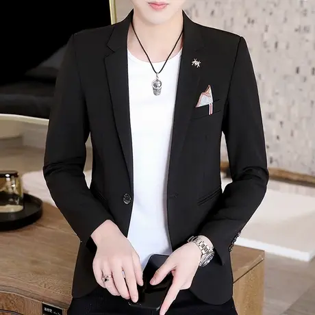 男士韩版纯色小西装修身春秋季帅气百搭上衣休闲西服外套潮流男装商品大图