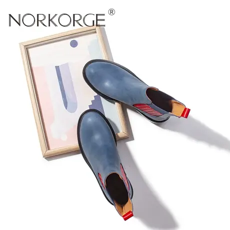 文艺雾蓝色切尔西靴女靴商品大图